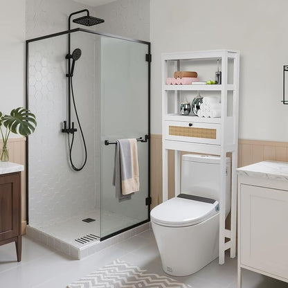 Over Toilet Storage Cabinet with Barn Door & Adjustable Shelves | 24 Inch Wide Bathroom Organizer, Space-Saving, Sturdy Wood, Anti-Tipping, Easy Assembly, for Restroom, Laundry, Small Spaces