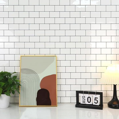 STICKGOO Subway Tile Peel and Stick Backsplash, Thicker Design 12" x 12" Stick on Backsplash Tiles for Kitchen, Bathroom, Wall Tile (10 Sheets, Warm White with Grey Grout)