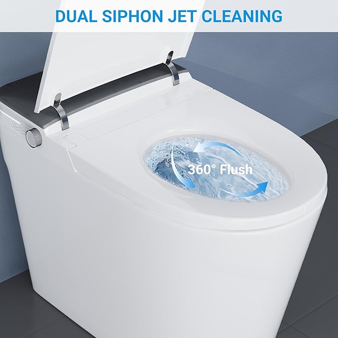 Smart Toilet with ADA Height, Bidet Built-In, Off-Seat Auto Flush, Foot-Sensor, Instant Hot Water and Warm Air Drying, LED Display, Toilet with Light Strip