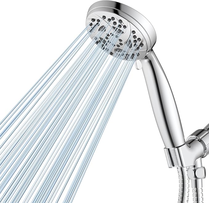 6-Mode Shower Head with Handheld, High Pressure Hand held Shower Head | 3.94 Inch Chrome Handheld Spray with 59 Inch Stainless Steel Hose and Adjustable Showerhead Holder, Tool-free Installation