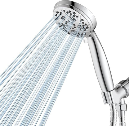 6-Mode Shower Head with Handheld, High Pressure Hand held Shower Head | 3.94 Inch Chrome Handheld Spray with 59 Inch Stainless Steel Hose and Adjustable Showerhead Holder, Tool-free Installation