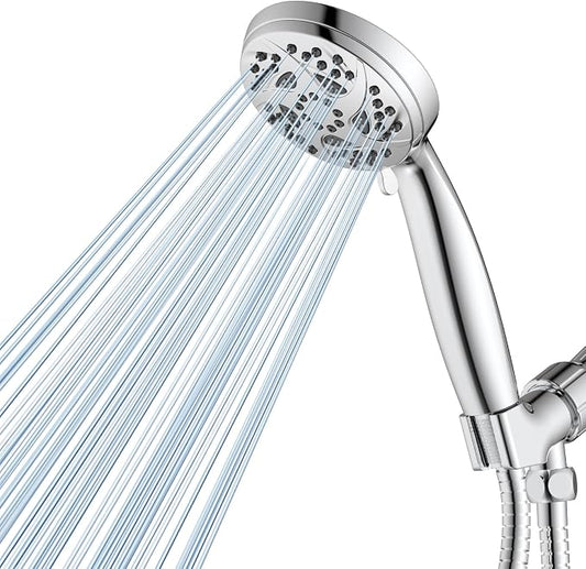 6-Mode Shower Head with Handheld, High Pressure Hand held Shower Head | 3.94 Inch Chrome Handheld Spray with 59 Inch Stainless Steel Hose and Adjustable Showerhead Holder, Tool-free Installation