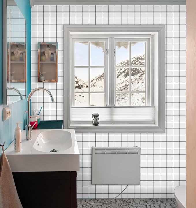 DEWOO Peel and Stick Backsplash Self Adhesive Wall Tiles White,10-Sheet | Checkered,Solid,Square,Sticky,for Kitchen,Bathroom,Laundry,Sink,12"×12"