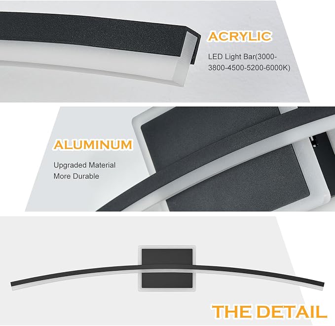 Benkut Modern LED Wall Sconce Black LED Bathroom Light Fixtures Over Mirror Wall Lighting for Bathroom, Dimmable Long Vanity Light for Bathroom Living Dining Room(5CCT 31.5Inch)