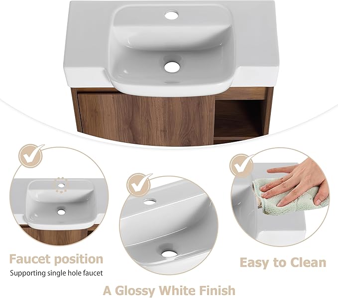28" Floating Bathroom Vanity with Sink Combo,28 Inch Floating Vanity,Modern Single Sink Bathroom Vanity Combo,Brown Wall Mounted Cabinet Set