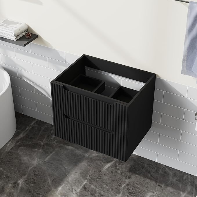 24” Floating Bathroom Vanity Cabinet Wall-Mounted Bathroom Vanity in Black, Sink Basin Not Included