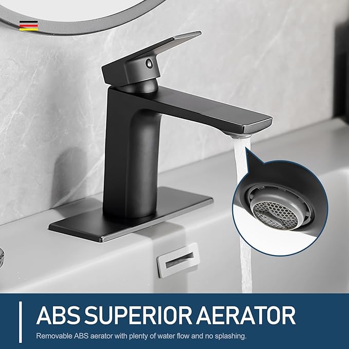Black Bathroom Faucets 1 Hole Single Handle Bathroom Sink Faucet with Pop-up Drain and 3 Hole Sink Deck Plate Rv Lavatory Vessel Faucet Basin Mixer Tap