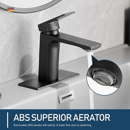 Black Bathroom Faucets 1 Hole Single Handle Bathroom Sink Faucet with Pop-up Drain and 3 Hole Sink Deck Plate Rv Lavatory Vessel Faucet Basin Mixer Tap