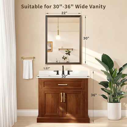 Retro Copper Effect Framed Wall Mirror, 22x30 Rectangle Mirror, Anti-desilvering Tempered Glass, Sustainable&Sturdy Frame, Anti-Rust, HD Reflection & 3min Fast Setup for Bathroom Living Room