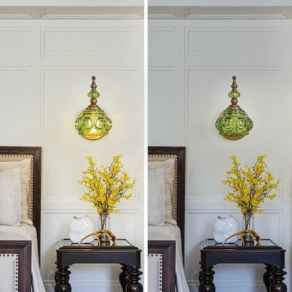 2-Pack Wall Sconces Green + Brass Bathroom Vanity Lighting Fixtures, Vintage Vanity Light Rust-Proof and Durable for Bedroom Living Room Hallway