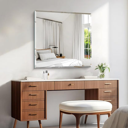 KOCUUY Beveled Mirror, 30x30 Inch Square Frameless Bathroom Mirror for Over Sink, Upgraded Shatterproof Beveled Unframed Design Mirror for Bathroom, Bedroom, Entryway, Hang Horizontal/Vertical