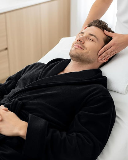 NY Threads Mens Robe with Hood, Luxury Plush Fleece Hooded Mens Bathrobe, Spa Bath Robe for Men