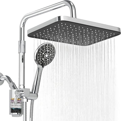 12 Inch Shower Head with Filters Rain Shower Head with Handheld Spray Combo | Filtered Shower Heads with Handheld,High Pressure Rainfall Dual Showerhead,Adjust Height and Angle of Extension Arm,Chrome