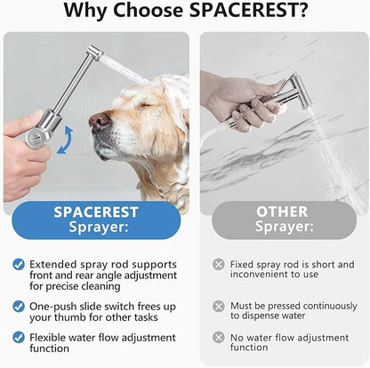 Handheld Bidet Sprayer for Toilet, Leak-Proof Stainless Steel Toilet Sprayer, Adjustable Spray Angle & Water Pressure, Toilet Bidet Sprayer for Personal Care, Elderly, Postpartum (Silver)