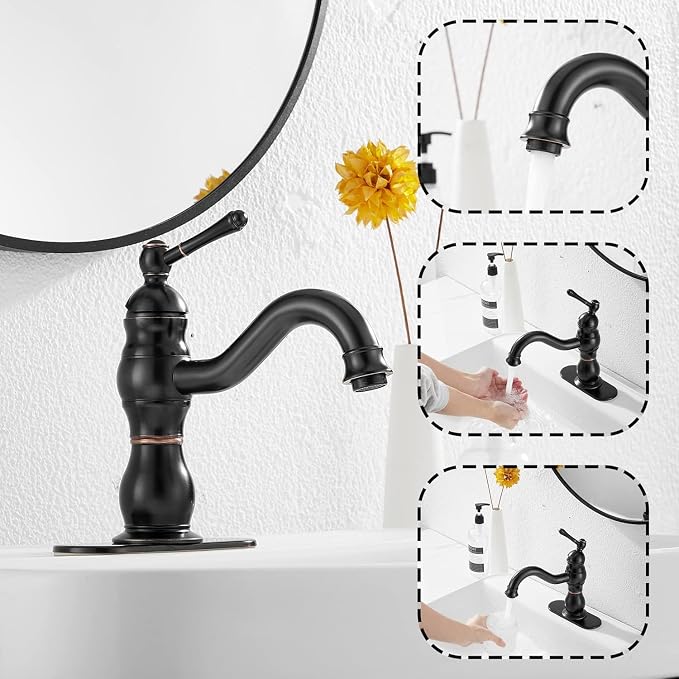 Oil Rubbed Bronze Bathroom Faucet Single Handle One Hole Bathroom Vanity Faucet Basin Mixer Tap Matching Pop Up Drain with Overflow