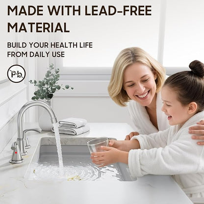 Phiestina 8 Inch Brushed Nickel Widespread Bathroom Sink Faucet, 2 Handle 3 Hole Bathroom Faucet with Metal Pop up Drain and Water Supply Lines, WFJC180-BN