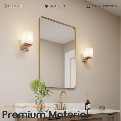 Wall Sconce Over Mirror Champagne Bronze Bathroom Vanity Lighting Fixtures with White Frosted Glass, Wall Lamp for Powder Room Entrance, T003CPG-L1