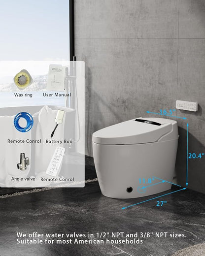 TOTTE Smart Toilet with Bidet Built-in, Auto Open/Close Lid, One Piece Elongated Toilet with Instant Warm Water & Warm Air Dryer, Self-Cleaning Technology, Night Light, Tankless Toilet, ECO Mode