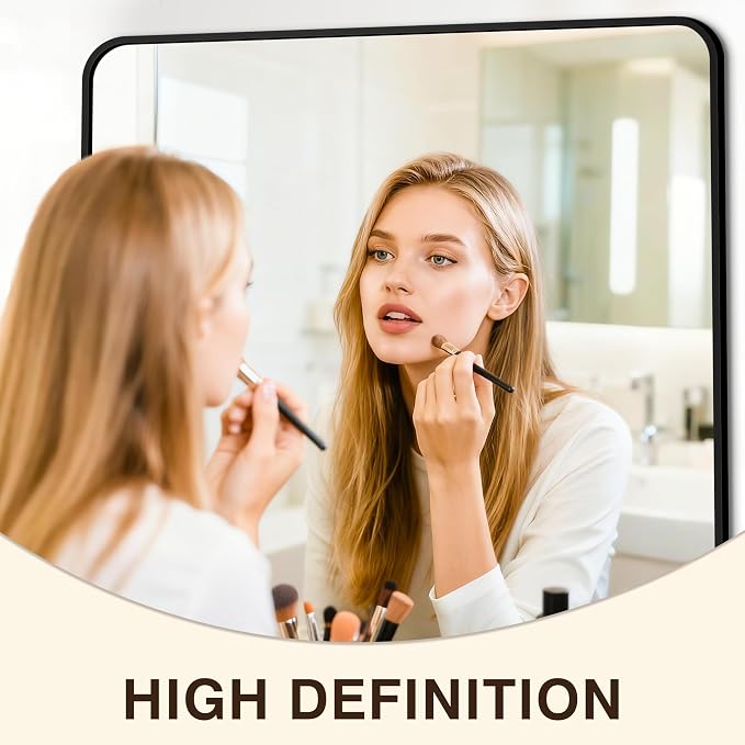 Vanity Bathroom Mirror, 36”x30” Black Bathroom Mirror for Over Sink | HD Tempered Glass, Anti-Rust Frame, Vertical or Horizontal, Wall Mirrors for Bathroom Sink, Living Room, Entryway, Bedroom