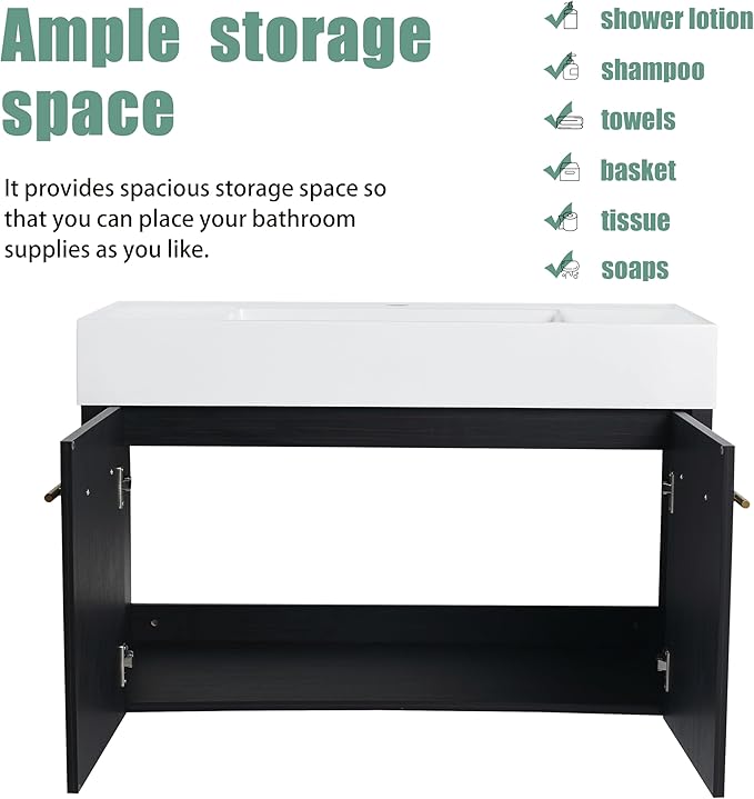 36 Inch Floating Bathroom Vanity,36" Bathroom Vanity with Sink,Modern Single Sink Bathroom Vanity Combo,Black Wall Mounted Cabinet Set