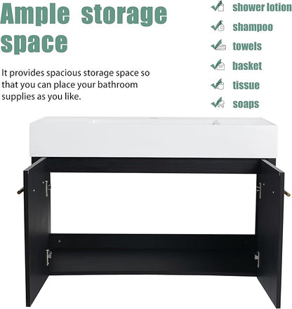 36 Inch Floating Bathroom Vanity,36" Bathroom Vanity with Sink,Modern Single Sink Bathroom Vanity Combo,Black Wall Mounted Cabinet Set