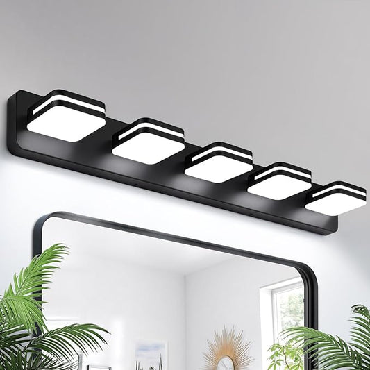 360° Rotate LED Bathroom Vanity Light Fixtures, 2100LM Acrylic Matte Black Vanity Lights for Bathroom, Modern Wall Lighting Fixtures Over Mirror Kitchen Living Room Hallway (Natural White Light 5000K)