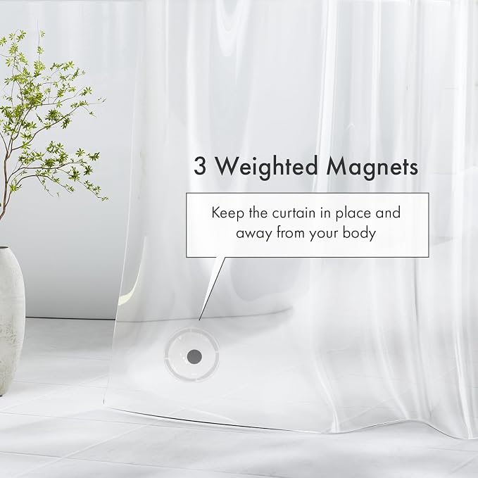 Plastic Shower Curtain Liner with Magnets, 72x72 Clear Shower Liner Medium Weight Waterproof Inside Shower Curtains Liner for Bathroom with Rustproof Grommet