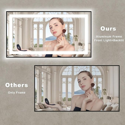 OKPAL 50x30 LED Bathroom Mirror with Black Frame, Lighted Bathroom Vanity Mirror, Front and Backlit, Dimmable, Anti-Fog, 3 Colors, Shatterproof, ETL Listed, Horizontal/Vertical