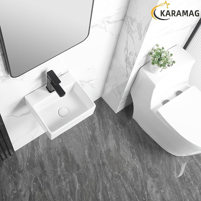 Small Vessel Sink 13"x11" Wall Mount Bathroom Sink Rectangular White Porcelain Ceramic Mini Floating Tiny Bathroom Wall Mounted RV Sink