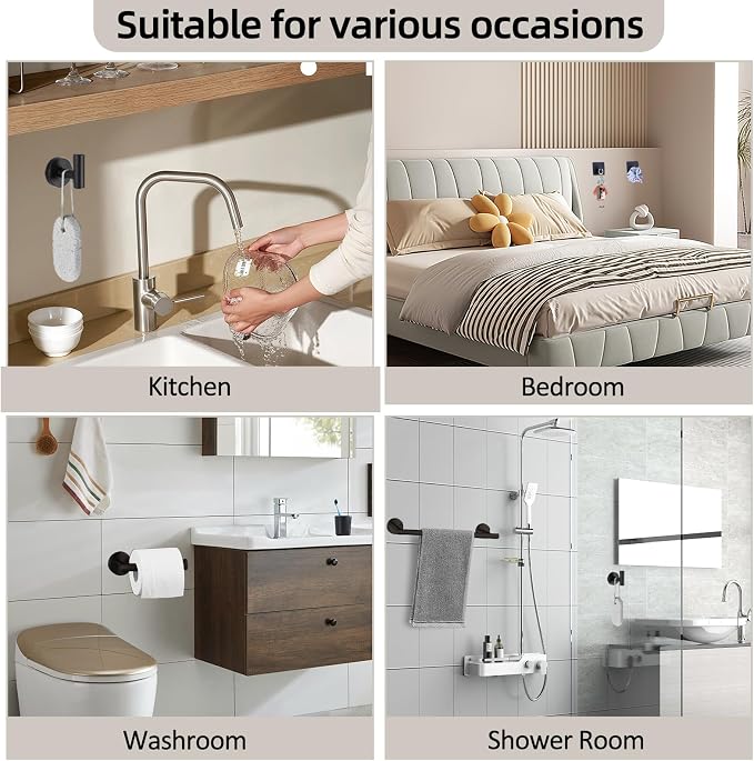 5-Pieces Bathroom Hardware Set, SUS304 Stainless Steel Towel Rack Set, 16" Hand Towel Rack, Toilet Paper Rack, 3 Bathrobe Towel Hooks, Bathroom Accessories, Towel Rack Set(Matte Black)