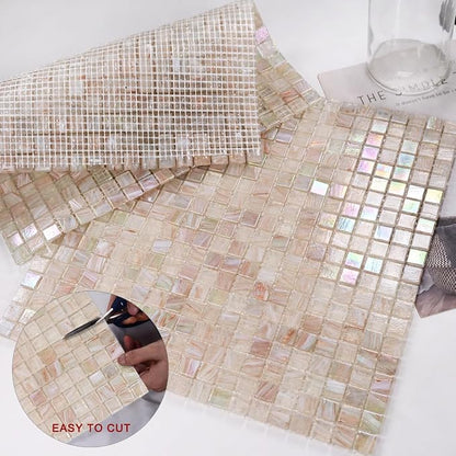 5.75 Sq.Ft Iridescent Pink Glass Mosaic Tile for Bathroom, Backsplash | Waterproof Wall & Floor Tile. Heat & frost resistant outdoors, Swimming Pool, Fireplace, Restaurants, Hotels, Laundry, 10pcs.