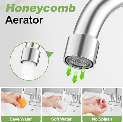Herogo Bathroom Faucet for Sink 3 Holes Brushed Nickel, 4 Inch 2-Handle Centerset Bathroom Sink Faucet with Pop-Up Drain & Supply Hoses, 18/10 Stainless Steel, for RV Vanity Lavatory