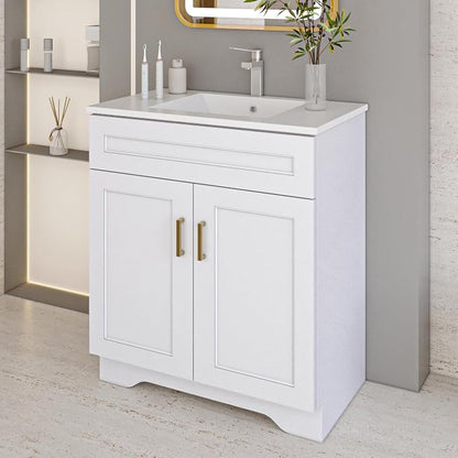 24 Inch Bathroom Vanity, Wooden Double Door Bathroom Storage Cabinet, Freestanding Cabinet Vanity Without Sink (White Without Sink, 24")