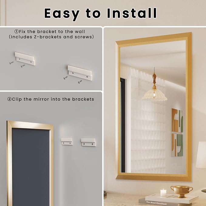 Bathroom Mirror for Wall, 50 X36 Inch (Brushed Gold Frame) | Thick Metal Framed, HD Reflection, Anti-Rust, Hang Horizontally/Vertically, Suitable for Bathroom, Farmhouse, Entryway
