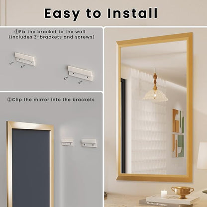 Bathroom Mirror for Wall, 60 X36 Inch (Brushed Gold Frame) | Thick Metal Framed, HD Reflection, Anti-Rust, Hang Horizontally/Vertically, Suitable for Bathroom, Farmhouse, Entryway