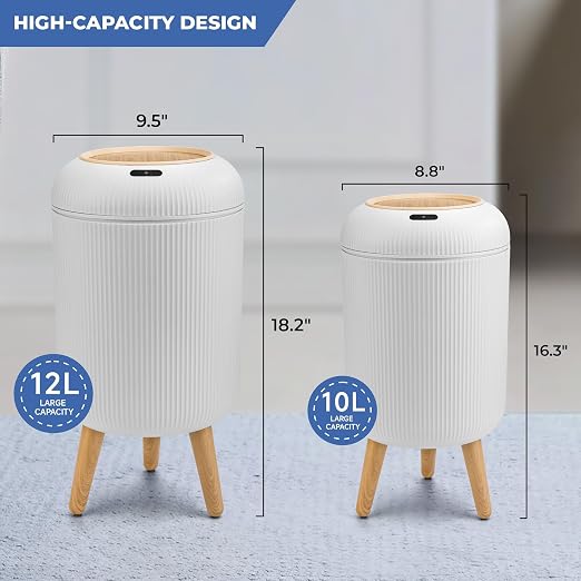 Pukomc 2 Pack Automatic Trash Can 12L /3 Gallon and 10L /2.64 Gallon | Bathroom Trash Bin with Lid Touchless Small Smart Motion Sensor Garbage Cans for Kitchen, Bathroom,Living Room and Bedroom