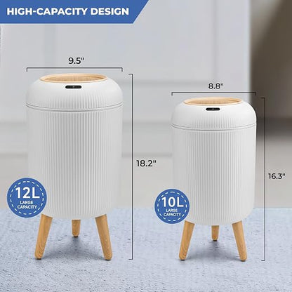 Pukomc 2 Pack Automatic Trash Can 12L /3 Gallon and 10L /2.64 Gallon | Bathroom Trash Bin with Lid Touchless Small Smart Motion Sensor Garbage Cans for Kitchen, Bathroom,Living Room and Bedroom