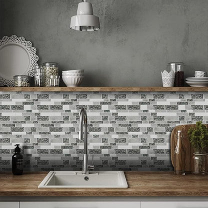 STICKGOO 10-Sheet Peel and Stick Backsplash for Kitchen, Decorative Self Adhesive Backsplash Tiles(Grey Granite, Thicker Design)