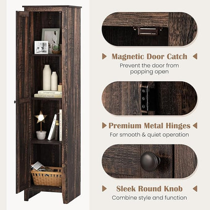GIANTEX 72-Inches Narrow Storage Cabinet, Tall Bathroom Floor Cabinet with 4 Shelves, Barn Door, Anti-tilt Device, Raised Feet, Slim Storage Unit for Small Spaces, Living Room, Home Office, Kitchen