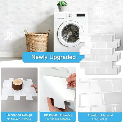 Art3d 10-Pack Subway Peel and Stick Backsplash, White Marble, 12 x 12 Inch | Thickened Design, No Warping, Durable, Self-Adhesive, Sturdy, for Kitchen, Bedroom, Ideal for New Home Buyers, Future Movers