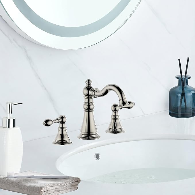 8 Inch Widespread Bathroom Faucet Polished Nickel, Bathroom Sink Faucet with Pop up Drain,Two Handle High Arc Lavatory Bathroom Faucet, F-8805-PN