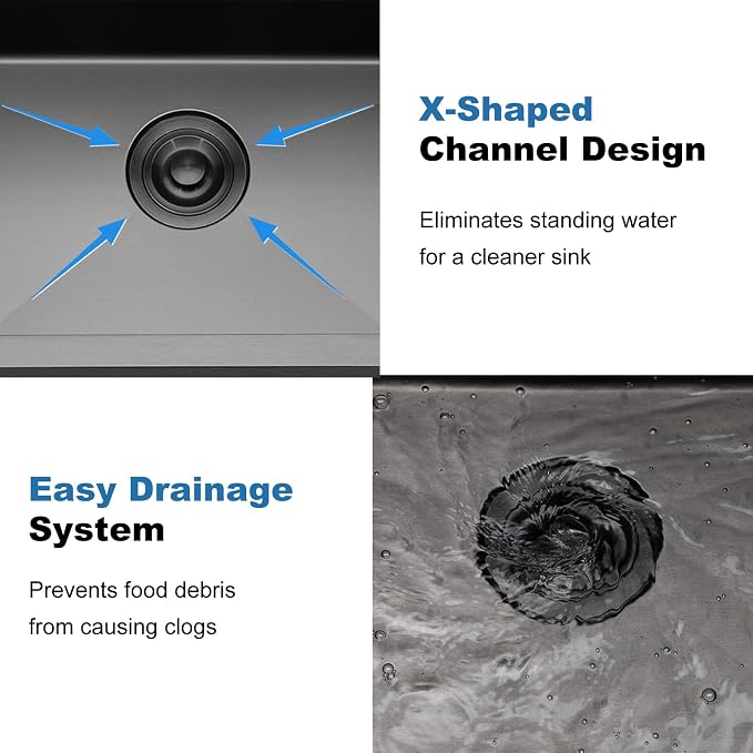 25x22 Inch Black Drop In Kitchen Sink, Top Mount 16 Gauge 304 Stainless Steel 8 Inch Deep Laundry Utility Sink, Gunmetal Black Single Bowl Topmount Overmount Sink