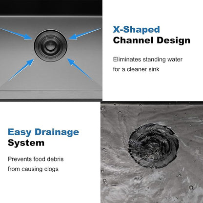 25x22 Inch Black Drop In Kitchen Sink, Top Mount 16 Gauge 304 Stainless Steel 8 Inch Deep Laundry Utility Sink, Gunmetal Black Single Bowl Topmount Overmount Sink