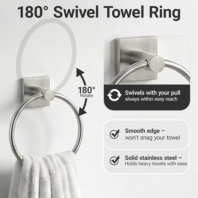 24-Inch Wall Mounted Towel Racks for Bathroom – Space Saver 4-Piece Durable Stainless Steel Bathroom Hardware Set with Towel Bar, Towel Ring, Toilet Paper Holder & Hook, Brushed Nickel