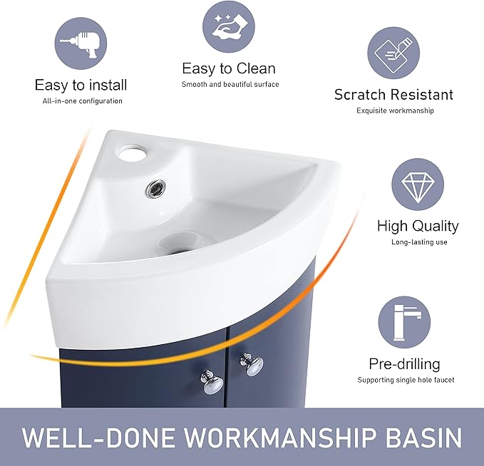 13" Bathroom Vanity with Sink, 13 Inch Floating Bathroom Vanity for Small Space, Modern Bathroom Vanity, Blue Wall Mounted Cabinet Set NB-053