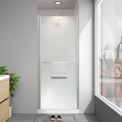 26"-28"W x 72"H Frameless Pivot Frosted Shower Door Brushed Nickel | 1/4"(6mm) SGCC Tempered Glass with Explosion-Proof Film &Nano Coating,Customizable Width