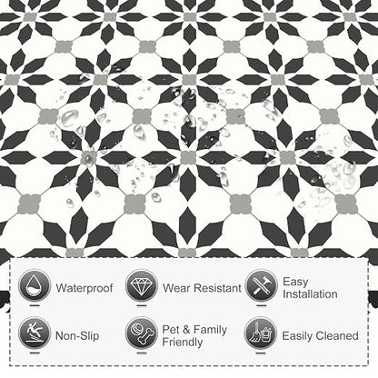 MORCART 40PCS 7.87" x 7.87" Peel and Stick Floor Tile, Black | Self-Adhesive DIY Vinyl Flooring, Removable and Waterproof Tile Sticker for Bathroom, Kitchen, Wall, Bedroom, Stairs