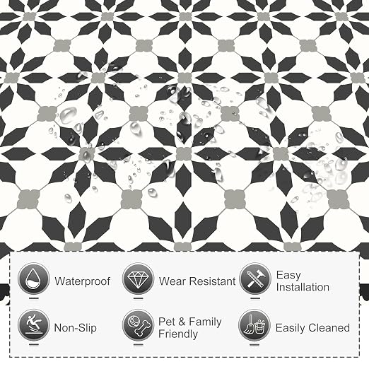 MORCART 20PCS 7.87" x 7.87" Peel and Stick Floor Tile, Black | Self-Adhesive DIY Vinyl Flooring, Removable and Waterproof Tile Sticker for Bathroom, Kitchen, Wall, Bedroom, Stairs