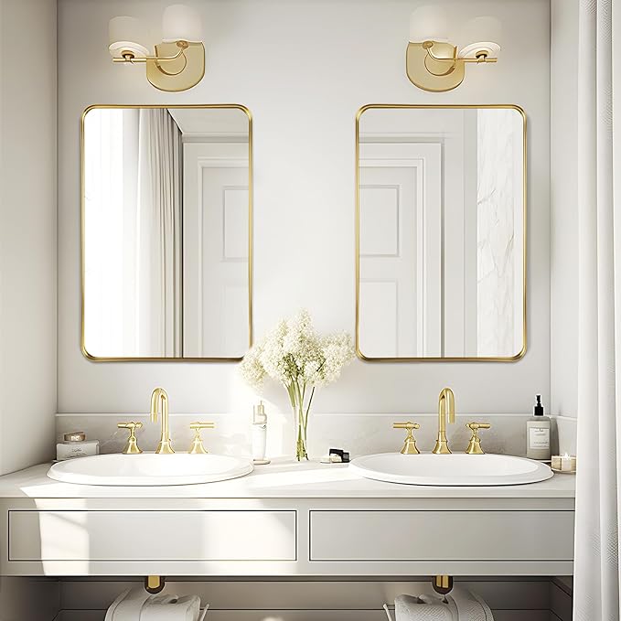 Fabuday Gold Mirror Bathroom Wall - Over Sink 36x24 Inch Rectangle Framed Brushed Mirror, Large Gold Trim Vanity Mirror Hanging for Bedroom, Restroom, Living Room, Entryway Decor