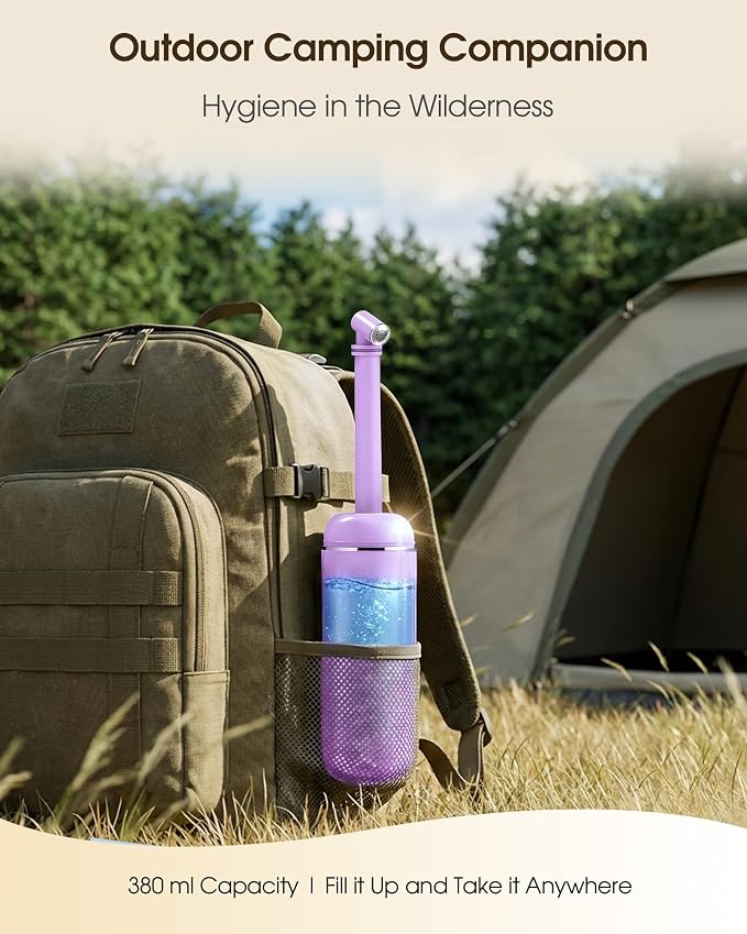 Portable Bidet for Travel & Camping - Manual Squeeze Peri Bottle Handheld | 3 Leak-Proof Seals | BPA-Free | Feminine Hygiene Care Postpartum | Extendable Sprayer with Nozzle for Men&Women-Light Purple